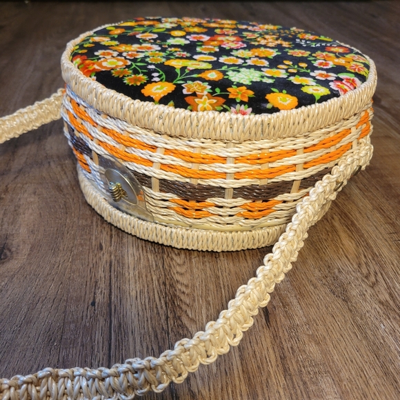 Vintage 1970s Wicker Purse with Floral Velvet Accents - Picture 3 of 14